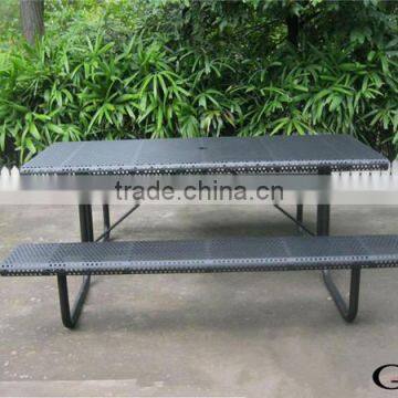 outdoor metal table and chairs with umbrella hole, beer table