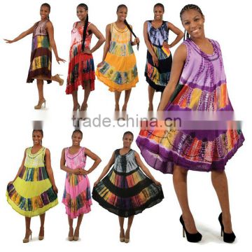 2016 umbrella dress tie & dye RAYON CRAPE tie & dye Embroidered pattern dress