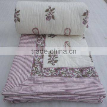 Indian Hand Block Print Cotton Filling Handmade Kantha Quilt