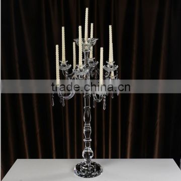 2016 9 arms floor standing crystal candle holder with hanging crystals