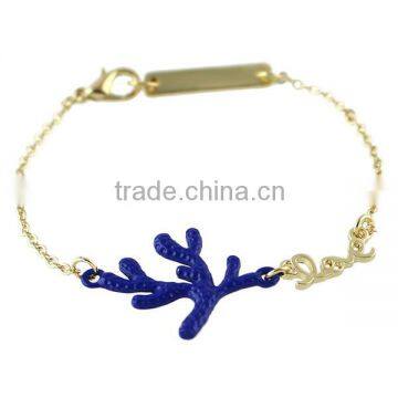 Vogue fashion paint blue branch and bar charm bracelet