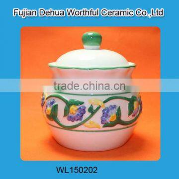 Hot selling classical design ceramic food storage container with lid