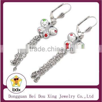 Hot Sell Lady's Jewelry High Quality Stainless Steel Lovely Crystal Animal Butterfly Long Chains Hoop Earrings Made In China