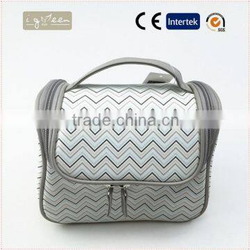 PU Cosmetic bag washing bag Aslant bag double zippers cosmetic bag Cosmetic bag with grey color