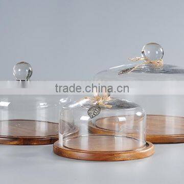 clear glass cake dome set of 3 with wooden base