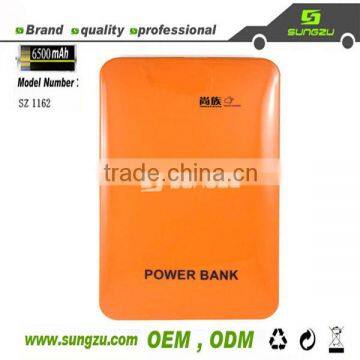 rechargeable dual USB factory real 6500mah universal power bank&mobile phone charger with touch screen technology