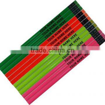 Personalized Assorted Neon colors Round Pencils with Matching Eraser