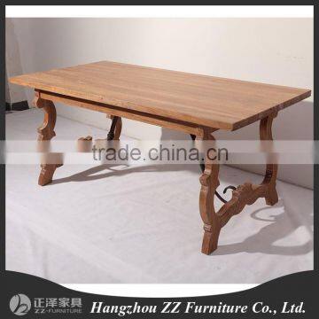 Hot sale antique style solid wooden frame with iron square dining table