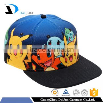 China Factory OEM New Design 6 Panel Cotton Custom Printing Game Caps Flexfit Pokemon Snapbacks Hats Caps For Child