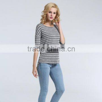 Women's Knit Striped Blouse With Hi-low Bottom Looking photo-4