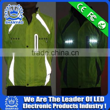 2016 Hot Selling LED Fluorescent Green Refletive Coat For Road Safety At Night