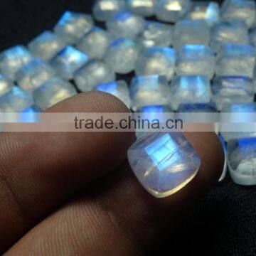 Cushion Cut Blue Flashy Rainbow Moonstone Faceted 10x10 mm With Nice Blue Flashy photo-3