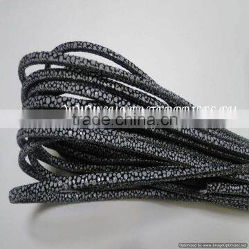 Round Leather Cords - Real Leather Round Stitch 4 mm Raza Black and Paill Grey