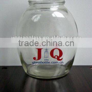 transparent round glass canned food jar