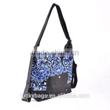 2015 New Products Leather Handbag Hmong Girl Handbag Silk Yarn Embroidery Backpack