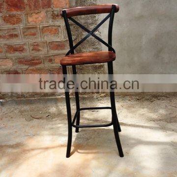 Powell Metal Wood High Chair, Black Metal Natural Wood Chair