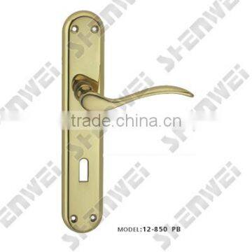 12-850 PB brass door handle on plate