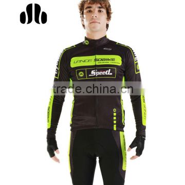 Hot sale thermal fleece cycling jersey / long sleeve bicycle bib short set for men in cold weather