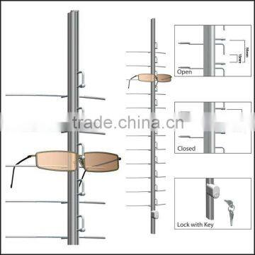 locking eyewear display rods;eyeglasses display poles;sunglasses display bars