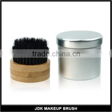 Bamboo boar bristle beard brush Black, portable tin box bearb brush with black boar bristle