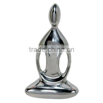 Praying Buddha large, recycled aluminium figurine-Bright finish