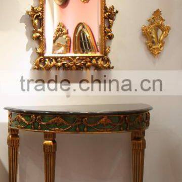 Living Room Black Marble Top Gold Leaf Half Moon Console Tables photo-2