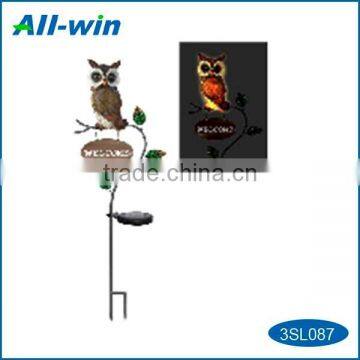 garden solar owl welcome metal stake, polyresin iron owl solar light for garden use