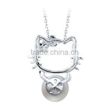 925 Sterling Silver Chain Cat Style Charm Natural Pearl Pendent Necklace photo-6