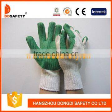 DDSAFETY 2017 Hot Sale Working Glove Natural Rubber Palm Coated Cotton Glove Abrasion Resistant Cotton With Green Rubber Glove