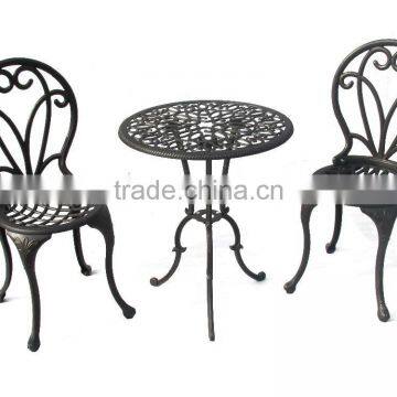 Popular flower cast Aluminum garden metal bistro set metallic table and chair for garden use for hot sale