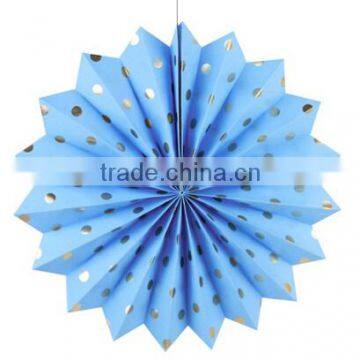 golden dotted paper fan for wedding and home decoration