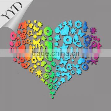 rainbow color foil motif ,heart design heat transfer