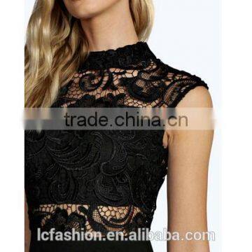 Sexy Party Burgundy Pencil Dress High Neck Lace Midi Dress photo-5