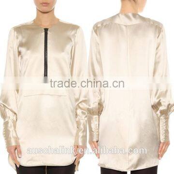 2016 Hot Sale Silk Satin Blouse Fashion Designs OEM Service photo-6