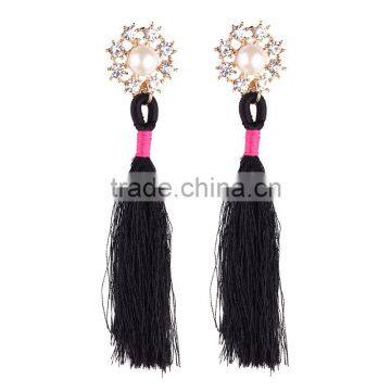 Bohemian Jewelry Imitation Pearls With Long Colorful Tassel Charms Earrings for Women photo-4