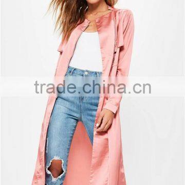 MGOO 2017 New Design Manufacturer Custom Satin Long Jackets Summer Beach Cardigan Pink Duster Jackets photo-2