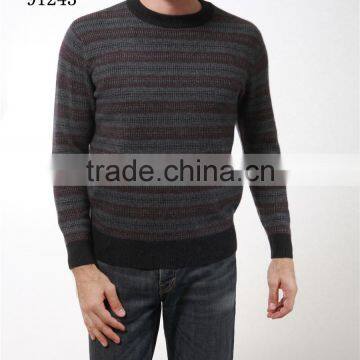 knit o neck striped wool cashmere sweater design for men