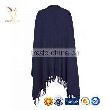 Womens Knit Poncho With Fringe,Women Navy Wool Poncho photo-4