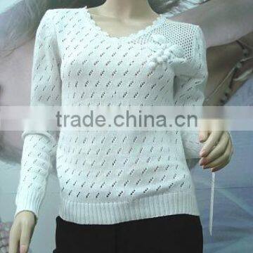 lady cotton solid colour long sleeve V neck computer knit sweater