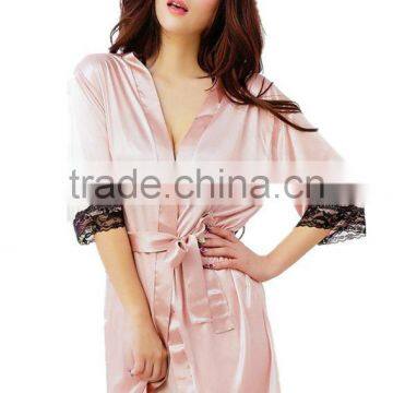 Cream Color Ice Silk Sexy Nightgown Bathrobe