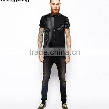 Custom High Quality Men Cotton Shirts, Stripes Printed Short-sleeved Shirt Wholesale in Guangzhou photo-3