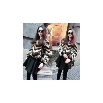 New Arrival Multicolor Striped Patchwork Faux Fur Women Sweater Casual Clothes