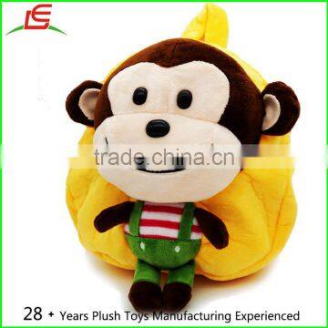 hot sell kids kindergarten shool bag with stuffed plush animal toy monkey