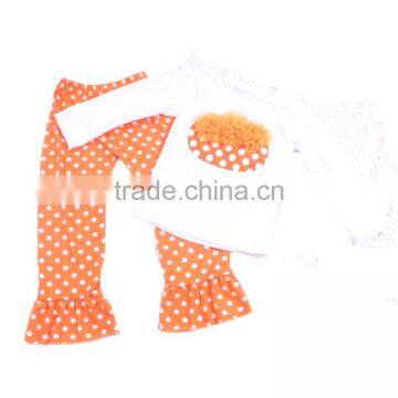 2016 yawoo orange polka dots pants and white cotton tops set designer children's clothing wholesale