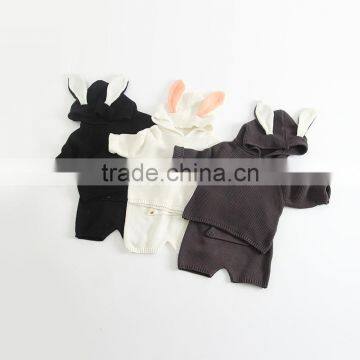 B22237A Infant cute Little rabbit ear Baby Hooded knit clothes set