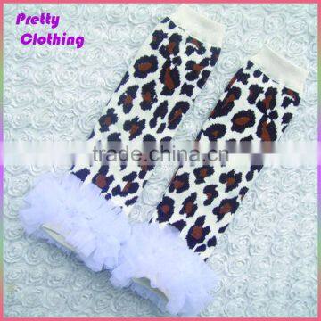 White lace trim ruffled legging warmers cotton knit socks animal print leg warmer