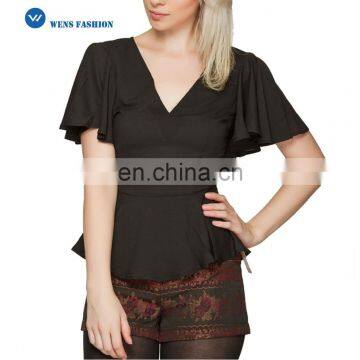Chiffon V-neck Pleated Blouse With a Back Triangle Halter Design