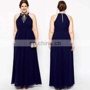 New Arrival Plus Embellished Halter Neck Maxi Dress Chiffon Evening Dress