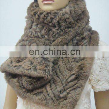 3058# Women's Knit Rabbit Fur Bigh Scarf, Genuine Rabbit Fur Rectangle Wave Style Scarf