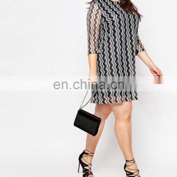 Top grade zigzag lady fat dress long sleeve and knee length dress